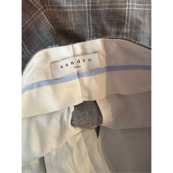 Sandro Paris Hoviv Wide Leg Linen blend Pants Woman’s Gray Plaid size 36 US 8 - Picture 7 of 10